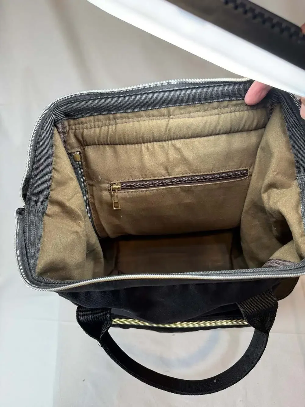 Minimalist Elevated Basics Ebesa Black Canvas Backpack with Brown Leather Accent